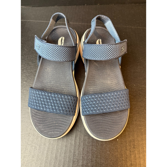 SKECHERS Go Walk Arch Fit-Polished Women's Sz 7 Navy Knit Strappy Sandals 140264 - Picture 7 of 9